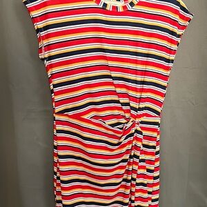 No comment short sleeve Knot-Front cotton Dress - Red, Navy, Yellow, White